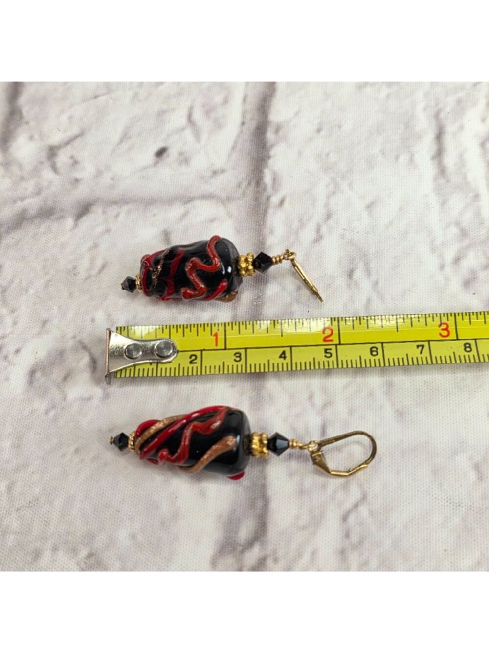 Vintage Glass Necklace & Earrings Set Venetian Murano? Black & Red Dangle - Picture 8 of 8